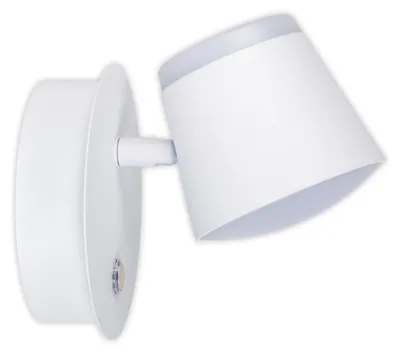 Zdjęcie produktu dla Lampka ścienna – lampa ścienna zasilana bateryjnie "TONDO", biała, w stylu retro, wykonana z metalu i tworzywa sztucznego, wysokość 12 cm, wymiary 12 x 14,5 cm, zawiera diodę LED – możliwość regulacji jasności – zasilanie bateryjne – czujnik dotykowy – złącze USB typu C
