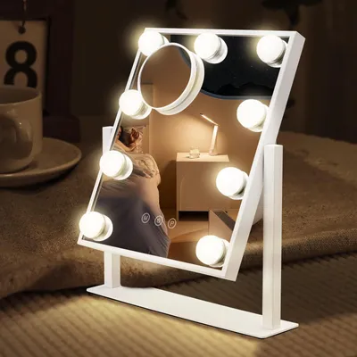 Make-upspiegel mit 9 LED-Lampen, Touch-Bedienung, 3 Farbmodi, 360° drehbar