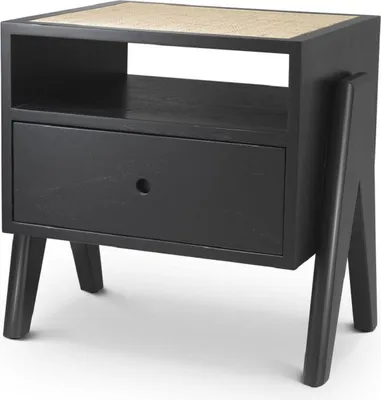 Image de Casa Padrino Table de chevet de luxe Noir / Naturel 58 x 45 x H. 55,5 cm - Table d'appoint en bois massif avec rotin tressé - Meubles de chambre à coucher de luxe