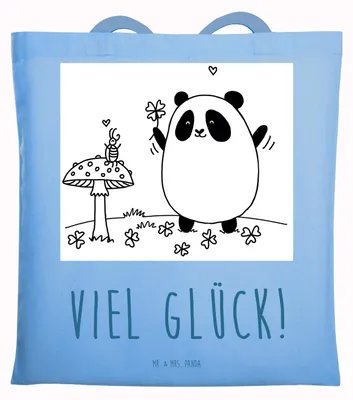 Produktbild von Mr. & Mrs. Panda Schultasche Panda Glück - Sky Blue - Geschenk, Laptoptasche, Einkaufstasche, Baumwollbeutel, Tasche, Jutetasche, Tote Bag