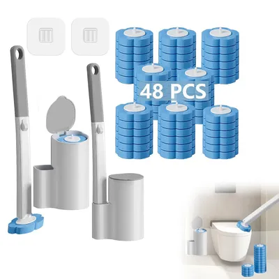 Produktbild von Einweg-Toilettenbürste, Toilettenbürste mit 48 Reiniger-Ersatzschwämmen, Toilettenbürstenreiniger für Waschbecken, Badewannen, Wischmopps,Pools (blau)
