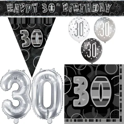 Produktbild von Partyset schwarz 30. Geburtstag Partyset Deko Set silber Party Dekoration Geburtstagsdeko