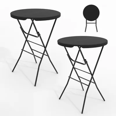 Zdjęcie produktu dla Składany stolik kawowy, zestaw 2 sztuki, średnica 80 cm, wysokość 110 cm, kolor czarny