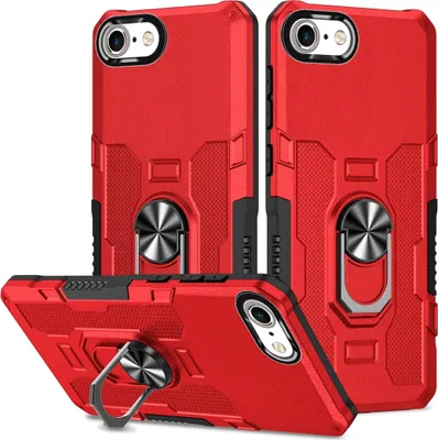 Produktbild von iPhone SE 2020 Hülle, Dual Layer Robuste Rüstung Ringhalter Ständer Schutzhülle für iPhone SE 2020 / iPhone 8 / 7 / 6s / 6 Rot