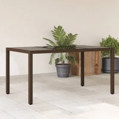 Immagine prodotto di Maison Exclusive - Tavolo da giardino con piano in vetro marrone 150x90x75 cm Poly Rattan