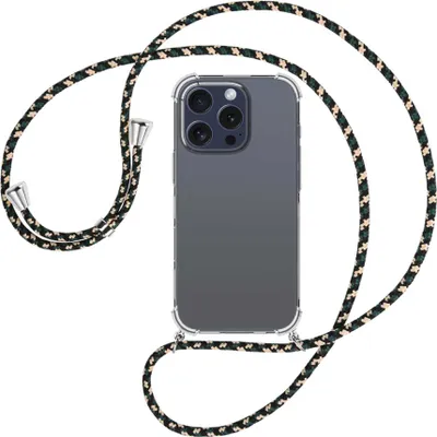 Produktbild von Handykette Backcover-Schutzhülle mit Band (Metall silberfarben) für iPhone 16 Pro - camouflage