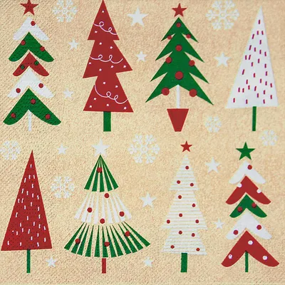 Produktbild von 200x Weihnachtsservietten 3-lagig 33 x 33 cm bunte Weihnachtsbäume