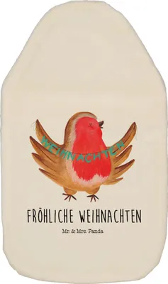 Produktbild von Mr. & Mrs. Panda Wärmekissen Rotkehlchen Weihnachten - Weiß - Geschenk, Vogel, Frohe, Wärmflasche, Wärmflaschen, mit Bezug, gummi, Winter, Wärmeflasche, Heiligabend