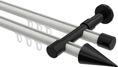 Produktbild von Interdeco Innenlaufstange / Gardinenstange mit Innenlauf Weiß / Schwarz, Typ Prestige Savio (Kegel), 20 mm Ø 2-läufig, 440 cm