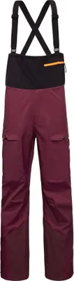 Mammut Haldigrat HS Bib Pants Men in Dunkelrot mit schwarzen Trägern und orangefarbenem Reißverschluss an der Brusttasche