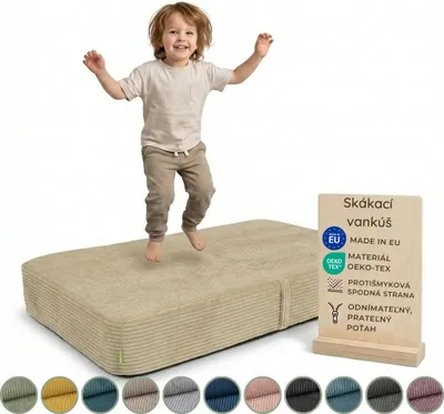 Obrázok produktu pre Pillows24 – skákacie vankúše pre deti | Skákacie vankúše 70 x 110 x 17 cm | Perie a penová hmota | Detský trampolín pre domáce použitie | Skákacie podložky | Odnímateľný poťah z manšestru