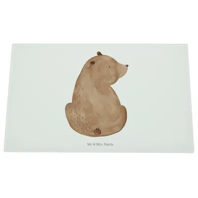 Produktbild von Mr. & Mrs. Panda Hackbrett Bär Schulterblick - Weiß - Geschenk, Schneidplatte Glas, Bären, Teddy, Weltansicht, schneidbrett, Schneideplatte, Motivation, Weisheit