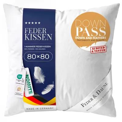 Produktbild von Gentle North Feder-Daunenkissen 80x80 cm, 90 % Federn / 10 % Daunen, 1-Kammer, 100 % Baumwolle, 1.100 g Füllung,  Germany