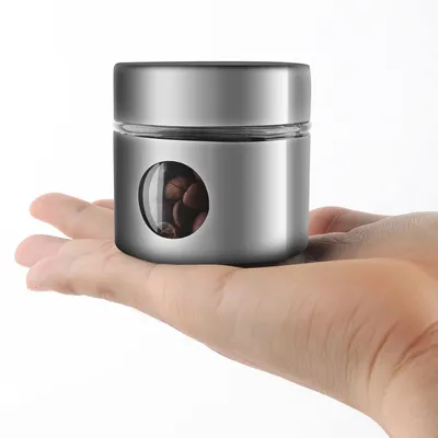 Luftdichter Mini-Behälter aus Edelstahl & Glas, 40 ml, silber