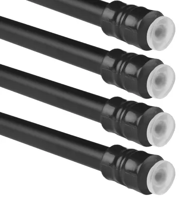 Zdjęcie produktu dla Karnisz zaciskowy 40–60 cm, czarny (pakiet 4 szt.), karnisz teleskopowy bez wiercenia, metalowy karnisz zaciskowy z systemem śrubowym i przyssawkami, antypoślizgowy, Ø 10 mm