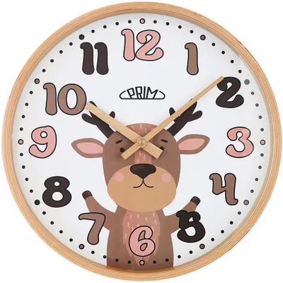 Produktbild von PRIM Kalay Kinderwanduhr Holz lautlos Naturbelassen/Weiß 30 cm
