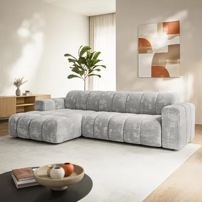 Produktbild von Masseno Ecksofa SETIA LM L-S mit L-Form, Sofa, Wohnzimmersofa, Couch, Soffa, Couchgarnitur - Hellgrau, LUMO 65