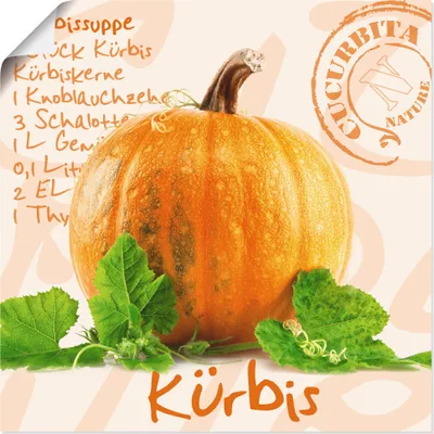 Produktbild von ARTland Poster Gelber Kürbis mit grünen Blättern Größe: 30x30 cm