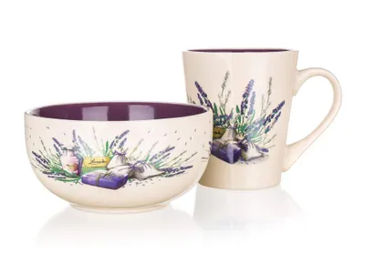 Zdjęcie produktu dla Zestaw śniadaniowy - kubek i miska LAVENDER, 2 szt., OK