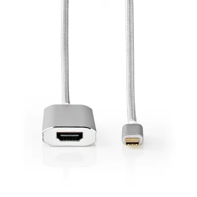 Obrázek produktu pro Nedis USB-C adaptér - USB 3.2 Gen 1 - USB-C samec - výstup HDMI - 4K@60Hz - napájení - 2,00 m - kulatý - pozlacený - opletení / nylon - stříbrný - balení s okénkem