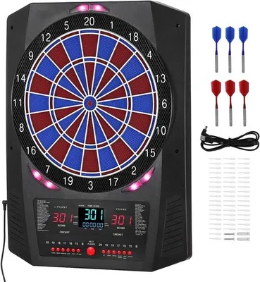 Produktbild von Elektronisches Dartbrett mit 336 mm Ziel, 45 Spielen und 474 Variationen für maximal 8 Spieler, inklusive 6 Darts, Flights und 50 Soft-Tips, LED-Cricket-Scorebrett für Zuhause, Feiern und Bars