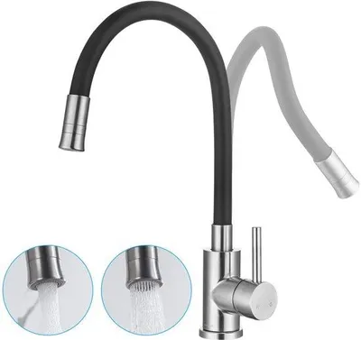 Produktbild von Schwarze Edelstahl-Küchenarmatur mit 2 Strahltypen, 360° drehbar, flexibler Auslauf