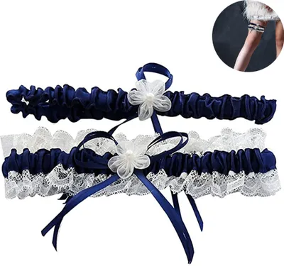 Produktbild von Stück Brautstrumpfband mit Spitzenbesatz für die Hochzeit, Brautstrumpfband mit Satinschleife für Bräute