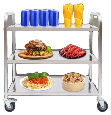 Image de Chariot de service, 3 niveaux, acier inoxydable durable, argenté