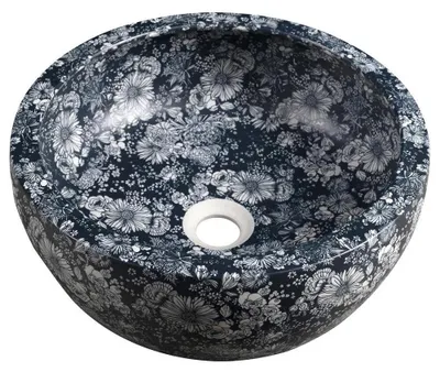 Productafbeelding van Sapho PRIORI keramische wastafel, diameter 41 cm, met blauwe bloemen