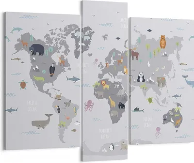 Produktbild von Bild auf Leinwand - Leinwandbild - 3 Teile - Karte die Welt Kontinente - 95x80cm - Wand Bild - Wanddeko - Wandbilder - Leinwanddruck - Bilder - Wanddekoration - Leinwand bilder - CB95x80-5033