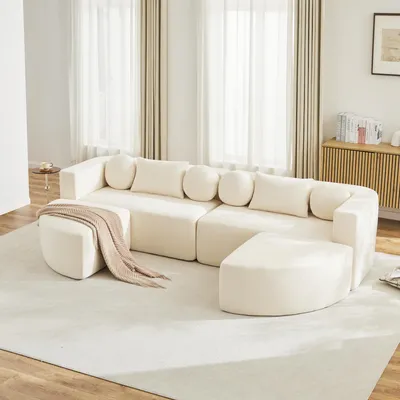 Produktbild von Merax 4-Sitzer Ecksofa, U-förmiges Modulare Schlafcouch mit Schlaffunktion, Vollkomprimierte Cloud Couch, Chenille Soffa, Ohne Montage, Beige