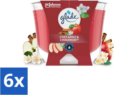 Zdjęcie produktu dla Glade - Świeca zapachowa jabłko-cynamon - 100% wosk rzepakowy - 204 g - opakowanie wartościowe - 6 sztuk