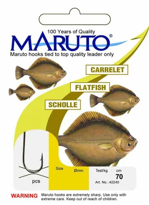 Produktbild von Maruto Scholle Plattfischhaken - gebundene Angelhaken, Größe/Tragkraft/Durchmesser/Inhalt:Gr. 1/0/11kg/0.35mm/3 Haken pro Packung