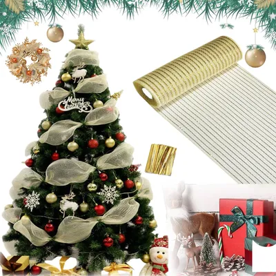 Netlint 26 cm x 9,14 m, beige + goud, für Weihnachtsdeko