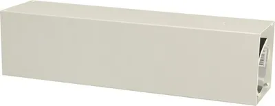 A white, rectangular mailbox or newspaper holder is shown against a white background.