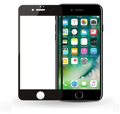 A screen protector is placed in front of an iPhone displaying its home screen.