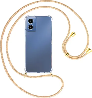 Produktbild von Handykette Backcover-Schutzhülle mit Band (Metall goldfarben) für Motorola Moto G34 5G - Goldkordel