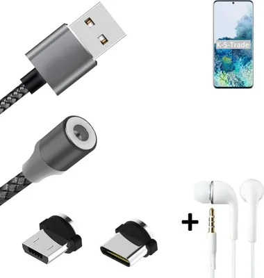 Produktbild von K-S-Trade® Hochwertiges Magnet-Lade-kabel Sync-Kabel Daten-Kabel + Kopfhörer kompatibel mit Samsung Galaxy S20+ Exynos mit USB-Typ-C-Anschluss und