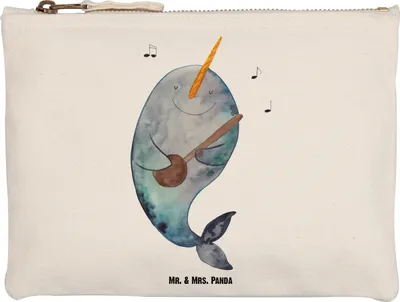 Produktbild von Mr. & Mrs. Panda Etui Narwal Gitarre Größe M - Weiß - Geschenk, Waschtasche, Pouch, Mäppchen, kosmetiktäschchen, Kosmetiktasche, Tanzen, Meer, Gespräche, Probleme, Wal