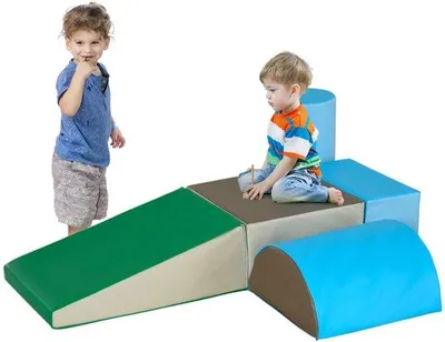 Immagine prodotto di Set di costruzioni per bambini: set composto da 5 blocchi in schiuma morbidi e sicuri per bambini da 1 a 3 anni, in Pelle finta ed EPE, giocattoli da costruzione