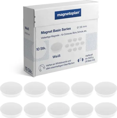Imagen del producto de magnetoplan 1863800, imán redondo "Basic", 38 mm, blanco