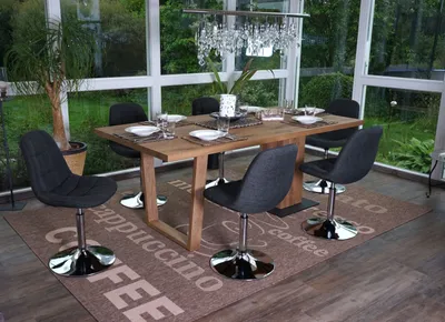 Image de lot de 6 chaises de salle à manger HWC-A60, chaise pivotante, chrome ~ textile gris foncé