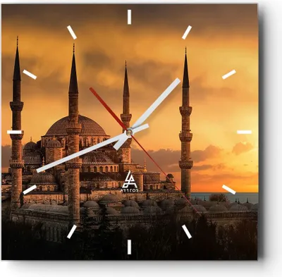 Produktbild von Wanduhr - Quadrat - Glasuhr - Sonnenuntergang istanbul türkei reise - 30x30cm - Schleichendes Uhrwerk - Lautlos - zum Aufhängen bereit - Dekoration Modern - Wanddekoration aus Glas - C3AC30x30-2846