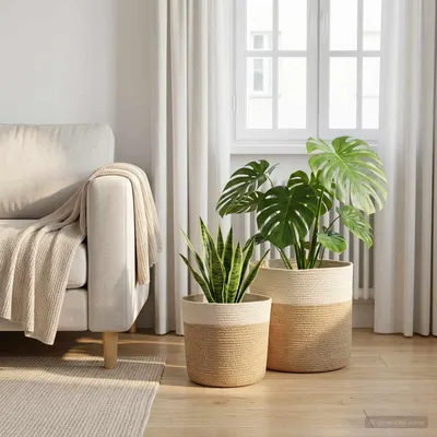 Obrázek produktu pro Sada květináčů 2 ks Přírodní a bílá Ø 28 x 28 cm