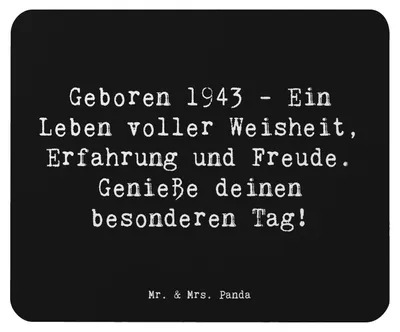 Produktbild von Mr. & Mrs. Panda Mauspad Spruch 1943 Geburtstag - Schwarz - Geschenk, Mouse Pad, besondere Geschenke, Happy Birthday, geboren, Geburtstagsgeschenk, Mousepad, Geburtsjahr