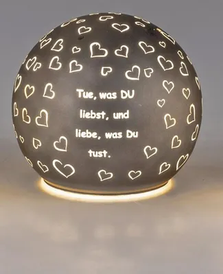 Produktbild von 1 Stück  Deko-Licht Kugel braun mit LED-Licht + Timer 10cm mit Spruch: Tue, was Du liebst