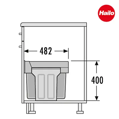 Image de Conteneur à déchets tandem, capacité 2 x 15 litres, pour porte battante, coloris gris/vert.