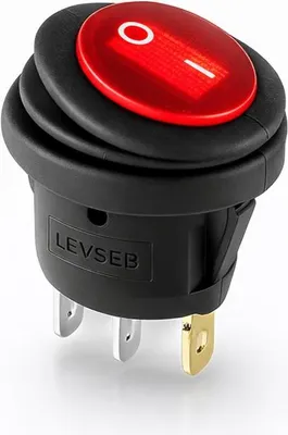 Produktbild von LED Wippschalter 12V IP65 rund Ø20mm EIN/AUS rot beleuchtet 6A 3-polig