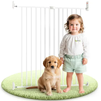 Image de BOMI® Barrière de sécurité pour escalier – Sans seuil (sans barre au sol) – Barrière de porte blanche pour maison et jardin