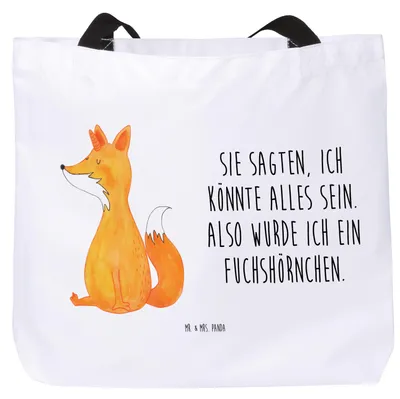 Produktbild von Mr. & Mrs. Panda Stoffbeutel Einhorn Fuchs - Weiß - Geschenk, Tote Bag, Füchse, Schultasche, Fuchshörnchen, Laptoptasche, Pandatasche, Unicorns, Tasche, Strandtasche
